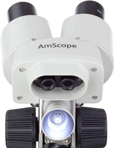AmScope Kids SE100Z-LED مجهر ستيريو ثنائي العينين محمول، عدسات WF10X وWF20x، تكبير 20X و40X، هدف 2X، مصدر ضوء LED، لوحة مسرح سوداء/بيضاء قابلة للعكس، تعمل بالبطارية in Saudi Arabia