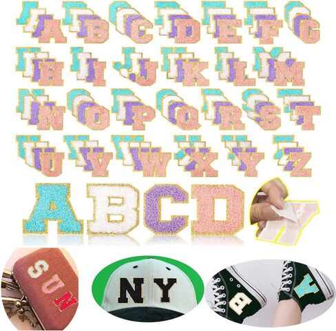 LalaKoo 104 Pcs Chenille Letter Patches Self-Adhesive Varsity Chenille A-Z Letters Patches Stick on Golden Border Letter Applique Patches Iron on Glitter Embroidered Patches for Clothing Repair DIY in Kuwait