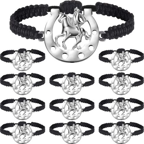 Horse Bracelets Horse Party Favors Black Braided Bit Charm Handmade String Bangle Kentucky Horse Jewelry Derby Party Supplies Equestrian Gifts for Teen Girls Boys (Cool Style, 12 Pieces) in Saudi Arabia
