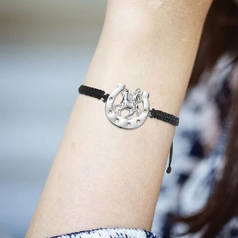 Horse Bracelets Horse Party Favors Black Braided Bit Charm Handmade String Bangle Kentucky Horse Jewelry Derby Party Supplies Equestrian Gifts for Teen Girls Boys (Cool Style, 12 Pieces) in Saudi Arabia