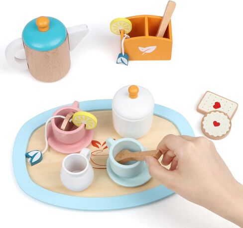 مجموعة فوموسنت 29 قطعة لحفلات الشاي الخشبية للفتيات الصغيرات، طقم شاي مع حامل كب كيك وإكسسوارات لعب التظاهر بالطعام للأطفال، ألعاب مجموعة ألعاب المطبخ لعمر 3 سنوات فما فوق هدية عيد ميلاد للأولاد والبنات in Kuwait