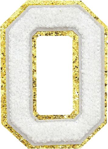 3Pcs Chenille Number Patch Gold Glitter Iron on Patches Varsity Letter Patches Chenille Embroidered Patches Sew On Patches for Clothing Hat Bags Jackets Shirt (Gold, 0) in Kuwait