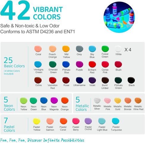 اب جراي مجموعة طلاء اكريليك 42 لون، طلاء فني غير سام (60 مل لكل قطعة) للاطفال والبالغين in Kuwait