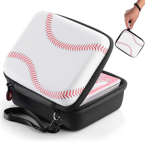 MIXPOET Baseball Card Carrying Case - Waterproof Game Cards Case Holder - Hard Shell Card Storage Box Fits Football, Baseball, Sports Card, Trading Cards - Holds 400+ Sleeved Cards (White Stitches) in Kuwait