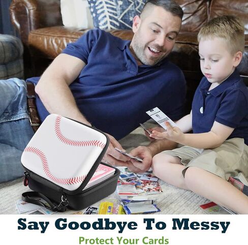 MIXPOET Baseball Card Carrying Case - Waterproof Game Cards Case Holder - Hard Shell Card Storage Box Fits Football, Baseball, Sports Card, Trading Cards - Holds 400+ Sleeved Cards (White Stitches) in Kuwait