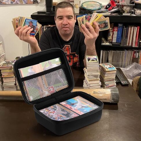 MIXPOET Baseball Card Carrying Case - Waterproof Game Cards Case Holder - Hard Shell Card Storage Box Fits Football, Baseball, Sports Card, Trading Cards - Holds 400+ Sleeved Cards (White Stitches) in Kuwait