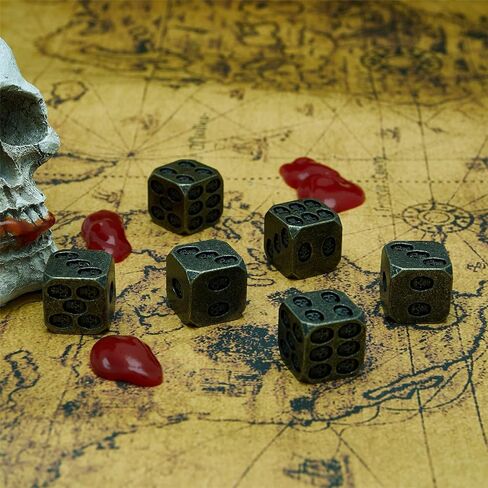 مجموعة النرد المعدنية Tbrand D6، مجموعة نرد جمجمة مرصعة بـ 6 نرد DND Dungeons and Dragons، مخمل أسود مجاني، برونزي in Kuwait