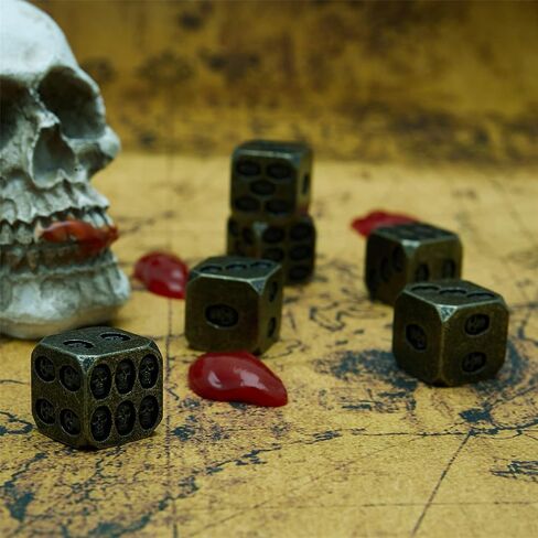 مجموعة النرد المعدنية Tbrand D6، مجموعة نرد جمجمة مرصعة بـ 6 نرد DND Dungeons and Dragons، مخمل أسود مجاني، برونزي in Kuwait