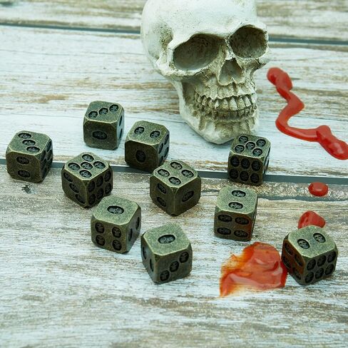 مجموعة النرد المعدنية Tbrand D6، مجموعة نرد جمجمة مرصعة بـ 6 نرد DND Dungeons and Dragons، مخمل أسود مجاني، برونزي in Kuwait