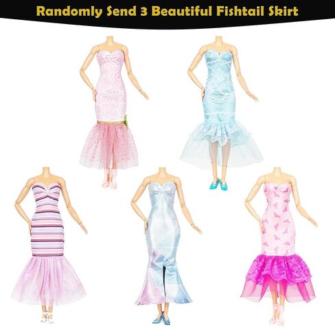 ملابس وإكسسوارات الدمية لباربي - 34 قطعة فريدة على شكل حرف H و5 فساتين للحفلات، و3 تنورة جميلة لذيل السمكة و3 ملابس سباحة عالية الجودة in Kuwait