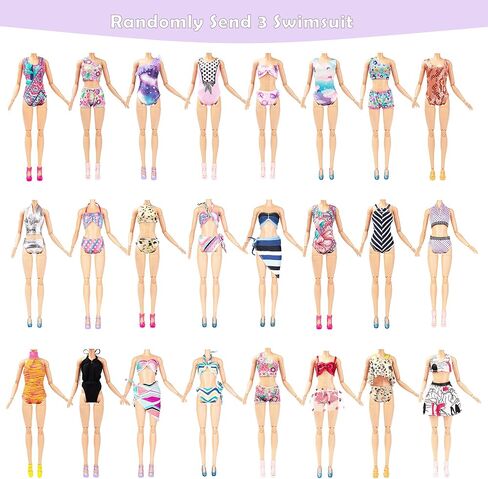 ملابس وإكسسوارات الدمية لباربي - 34 قطعة فريدة على شكل حرف H و5 فساتين للحفلات، و3 تنورة جميلة لذيل السمكة و3 ملابس سباحة عالية الجودة in Kuwait