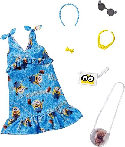 Barbie Storytelling Fashion Pack of Doll Clothes Inspired by Minions: Denim Dress and 6 Accessories Dolls, Gift for 3 to 8 Year Olds in Saudi Arabia