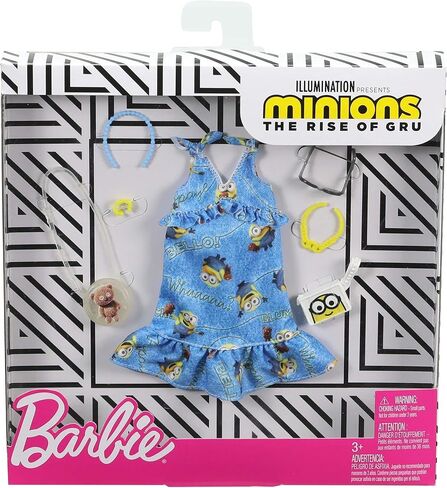 Barbie Storytelling Fashion Pack of Doll Clothes Inspired by Minions: Denim Dress and 6 Accessories Dolls, Gift for 3 to 8 Year Olds in Saudi Arabia