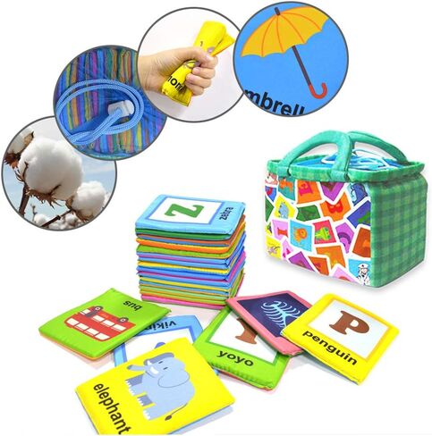 بطاقات الحروف الأبجدية الناعمة للأطفال من VNOM 26 حرفًا تعلم بطاقات الفلاش مع حقيبة قماشية، لعبة تعليمية مبكرة للأطفال الصغار in Kuwait