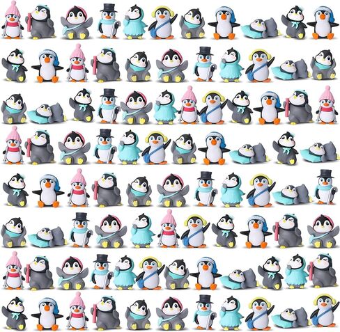 Macarrie 100 Pcs Mini Penguin Figurines Bulk Cute Miniature Penguin Figures Character Toys Collection Playset Cartoon Winter Cake Topper Decoration Early Educational Birthday Gift Boy Girl Landscape in Saudi Arabia