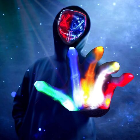 Max Fun Halloween Mask Glowing Gloves for Halloween Costume Cosplay Party Led Light Up Scary Masks for Halloween Party in Saudi Arabia