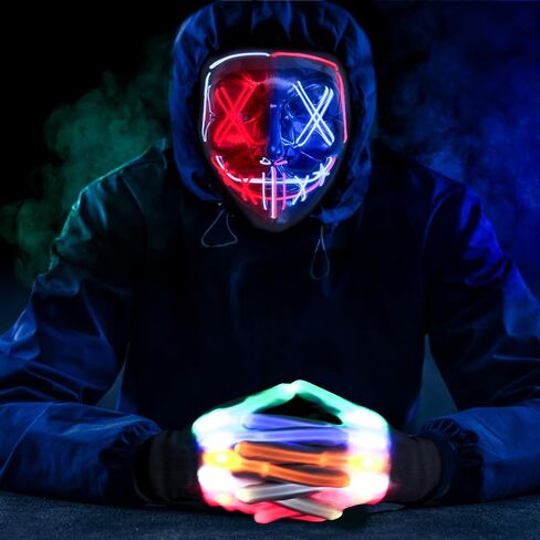 Max Fun Halloween Mask Glowing Gloves for Halloween Costume Cosplay Party Led Light Up Scary Masks for Halloween Party in Saudi Arabia