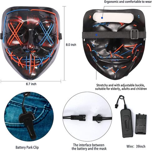 Max Fun Halloween Mask Glowing Gloves for Halloween Costume Cosplay Party Led Light Up Scary Masks for Halloween Party in Saudi Arabia