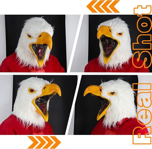 موكري بارتي قناع راس النسر الابيض على شكل طائر حيوان، قناع لاتكس مشعر، قناع تنكري للهالوين والكرنفالات in Kuwait
