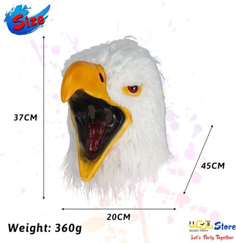 موكري بارتي قناع راس النسر الابيض على شكل طائر حيوان، قناع لاتكس مشعر، قناع تنكري للهالوين والكرنفالات in Kuwait