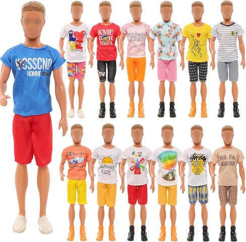 ميونانا مجموعة من 16 قطعة من ملابس الدمى للاولاد تتضمن 5 قطع عشوائية من السراويل العلوية + 4 احذية دمى للاولاد + 1 جيتار + 1 كمبيوتر ابيض + 5 نظارات بنية للدمى مقاس 12 انش in Kuwait