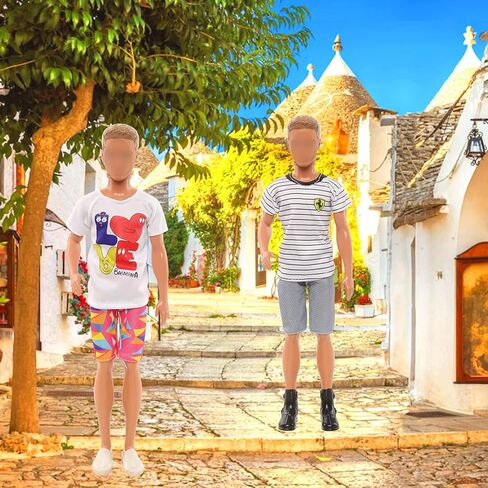 ميونانا مجموعة من 16 قطعة من ملابس الدمى للاولاد تتضمن 5 قطع عشوائية من السراويل العلوية + 4 احذية دمى للاولاد + 1 جيتار + 1 كمبيوتر ابيض + 5 نظارات بنية للدمى مقاس 12 انش in Kuwait