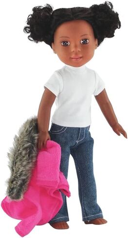 Emily Rose 14 Inch Doll Clothes Clothing Accessory | 3 PC Faux Fur Collar 14" Doll Coat Jacket Outfit with White T-Shirt Tee and Blue Jeans | Compatible with 14.5" Hard-Bodied Wellie Wishers Dolls in Saudi Arabia