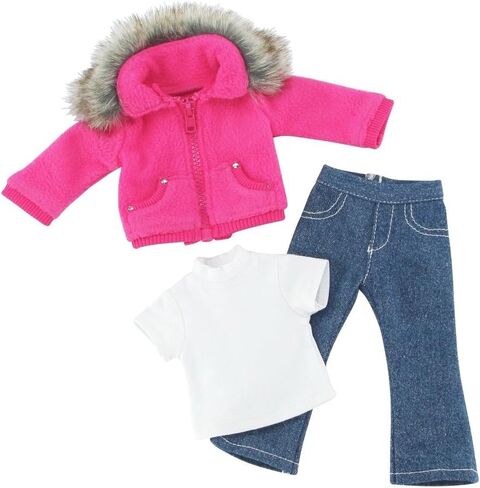 Emily Rose 14 Inch Doll Clothes Clothing Accessory | 3 PC Faux Fur Collar 14" Doll Coat Jacket Outfit with White T-Shirt Tee and Blue Jeans | Compatible with 14.5" Hard-Bodied Wellie Wishers Dolls in Saudi Arabia