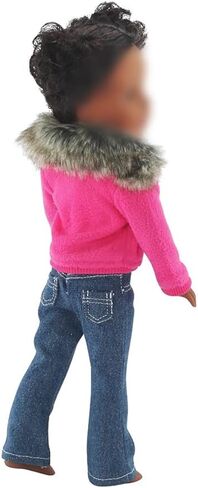 Emily Rose 14 Inch Doll Clothes Clothing Accessory | 3 PC Faux Fur Collar 14" Doll Coat Jacket Outfit with White T-Shirt Tee and Blue Jeans | Compatible with 14.5" Hard-Bodied Wellie Wishers Dolls in Saudi Arabia