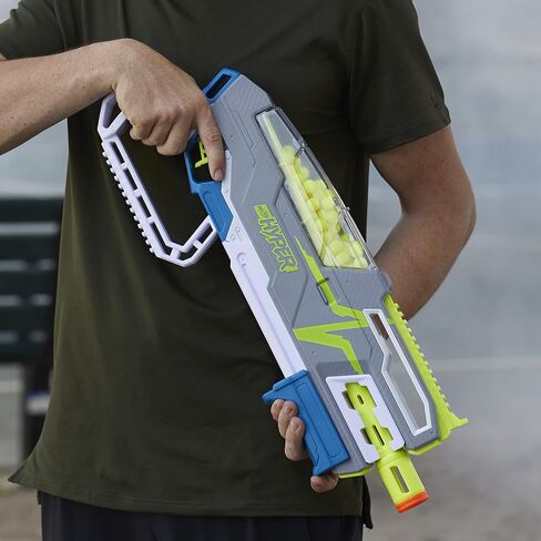 مسدس NERF Hyper Siege-50 Pump-Action، 40 طلقة مفرطة، نظارة، سرعة تصل إلى 110 إطارًا في الثانية، سهولة إعادة التحميل، تحمل ما يصل إلى 50 طلقة in Kuwait