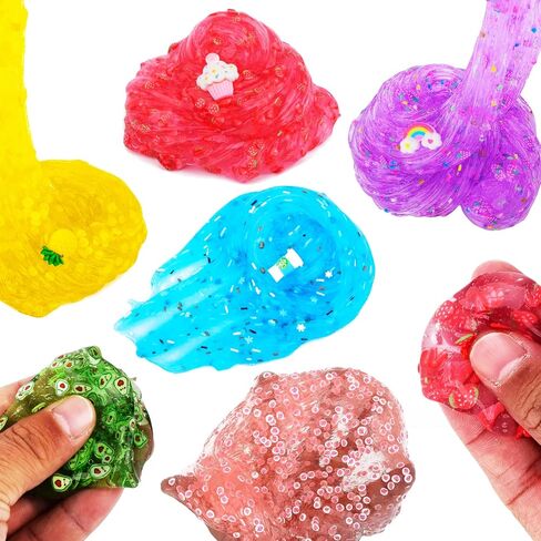 Clear Slime Kit 6 Pack, Premade Crunchy Slime Set DIY Birthday Slime Party Favors for Girls Boys 10-12, Non Sticky Jelly Cube Slime Cute Charms, Peach Cake Avocado Pineapple Crystal Clear Slime Kit in Kuwait
