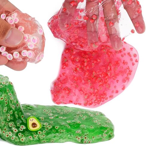 Clear Slime Kit 6 Pack, Premade Crunchy Slime Set DIY Birthday Slime Party Favors for Girls Boys 10-12, Non Sticky Jelly Cube Slime Cute Charms, Peach Cake Avocado Pineapple Crystal Clear Slime Kit in Kuwait