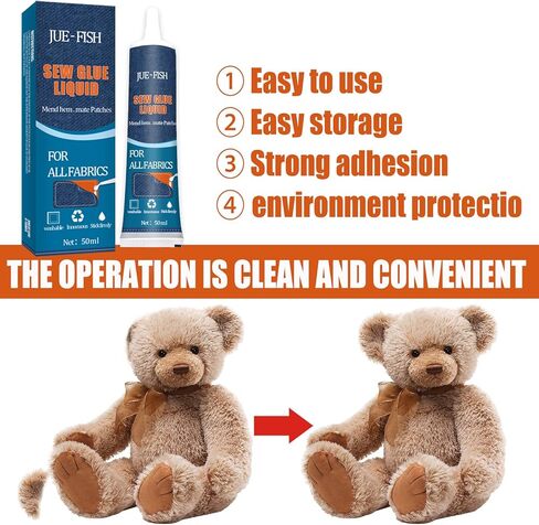 Nynelly سريع الجفاف خياطة النسيج الغراء السائل الترابط السريع تعزيز النسيج لاصق الغراء لبقع النسيج الانصهار الدائم، إصلاح سريع للملابس الجينز الفانيلا الدنيم الجلود البوليستر إصلاح الدمية in Kuwait