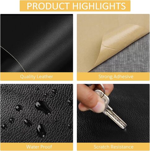 Leather Repair Tape Patch, Black, 15 x 78 inch Self-Adhesive Leather Repair Patch Cuttable for Furniture, Sofa, Seat Backrest, Car Interior, Bags, Vinyl Repair Patch Kit in Kuwait