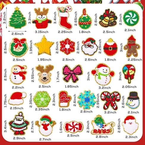 28 Pcs Christmas Iron on Patches Embroidered Sew Applique Repair Patch Glitters Chenille Patches Snowflakes, Santa Claus, Elk, Socks, Snowman for Christmas Clothing Hat Repair Decor DIY in Saudi Arabia