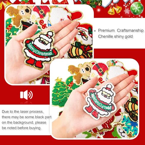 28 Pcs Christmas Iron on Patches Embroidered Sew Applique Repair Patch Glitters Chenille Patches Snowflakes, Santa Claus, Elk, Socks, Snowman for Christmas Clothing Hat Repair Decor DIY in Saudi Arabia