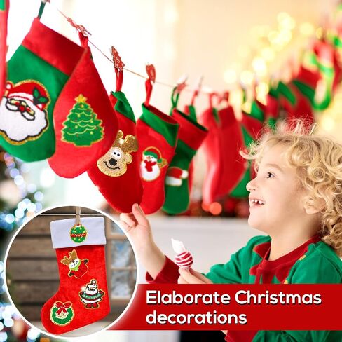 28 Pcs Christmas Iron on Patches Embroidered Sew Applique Repair Patch Glitters Chenille Patches Snowflakes, Santa Claus, Elk, Socks, Snowman for Christmas Clothing Hat Repair Decor DIY in Saudi Arabia