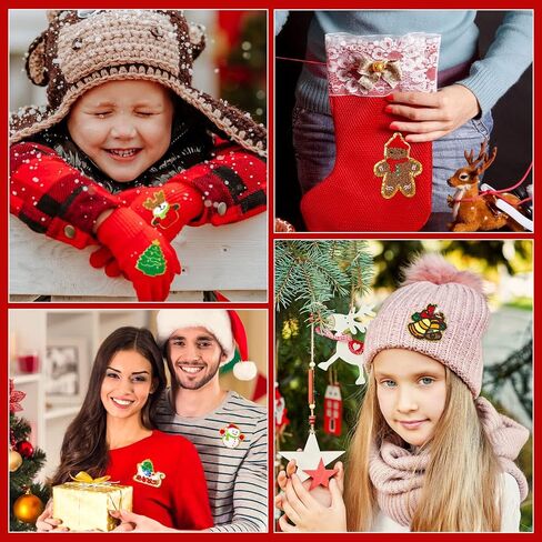 28 Pcs Christmas Iron on Patches Embroidered Sew Applique Repair Patch Glitters Chenille Patches Snowflakes, Santa Claus, Elk, Socks, Snowman for Christmas Clothing Hat Repair Decor DIY in Saudi Arabia