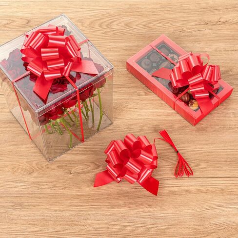Gift Tek 5.5 Inch Ribbon Pull Bows, 10 Satin Pull Bows - 20 Loops, Instant, Red Plastic Flower Bows for Gifts, Large, Instant Bows, for Wedding Gift Baskets, Wraps - Restaurantware in Saudi Arabia