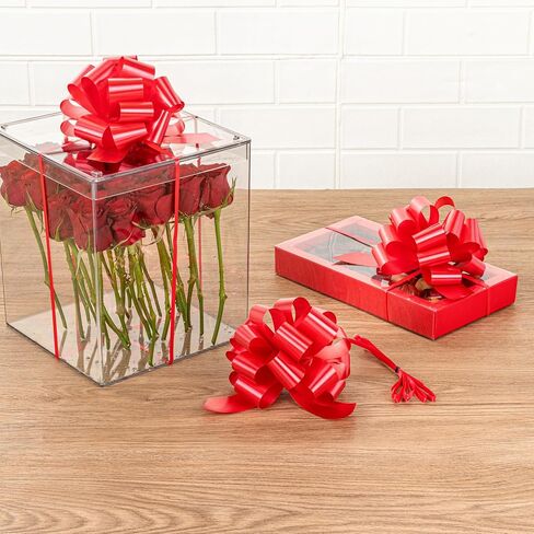 Gift Tek 5.5 Inch Ribbon Pull Bows, 10 Satin Pull Bows - 20 Loops, Instant, Red Plastic Flower Bows for Gifts, Large, Instant Bows, for Wedding Gift Baskets, Wraps - Restaurantware in Saudi Arabia