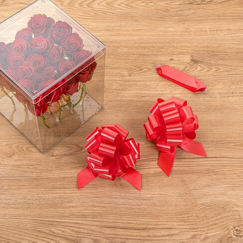 Gift Tek 5.5 Inch Ribbon Pull Bows, 10 Satin Pull Bows - 20 Loops, Instant, Red Plastic Flower Bows for Gifts, Large, Instant Bows, for Wedding Gift Baskets, Wraps - Restaurantware in Saudi Arabia