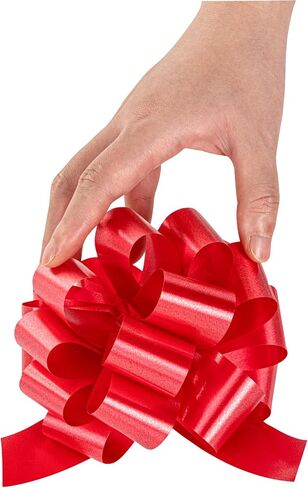 Gift Tek 5.5 Inch Ribbon Pull Bows, 10 Satin Pull Bows - 20 Loops, Instant, Red Plastic Flower Bows for Gifts, Large, Instant Bows, for Wedding Gift Baskets, Wraps - Restaurantware in Saudi Arabia