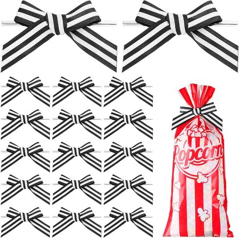 120 Pcs Christmas Twist Tie Bows Satin Ribbon Bows Tie Bows for Tying up Package Present Crafts Gift Bag Candy Bag Decoration (Red and White Stripe) in Saudi Arabia