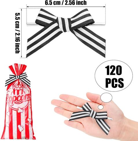 120 Pcs Christmas Twist Tie Bows Satin Ribbon Bows Tie Bows for Tying up Package Present Crafts Gift Bag Candy Bag Decoration (Red and White Stripe) in Saudi Arabia