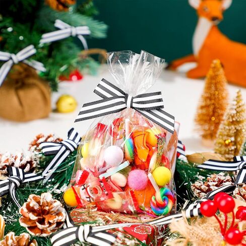 120 Pcs Christmas Twist Tie Bows Satin Ribbon Bows Tie Bows for Tying up Package Present Crafts Gift Bag Candy Bag Decoration (Red and White Stripe) in Saudi Arabia