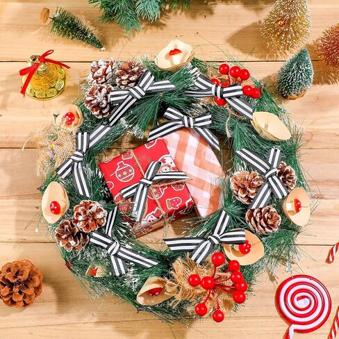 120 Pcs Christmas Twist Tie Bows Satin Ribbon Bows Tie Bows for Tying up Package Present Crafts Gift Bag Candy Bag Decoration (Red and White Stripe) in Saudi Arabia