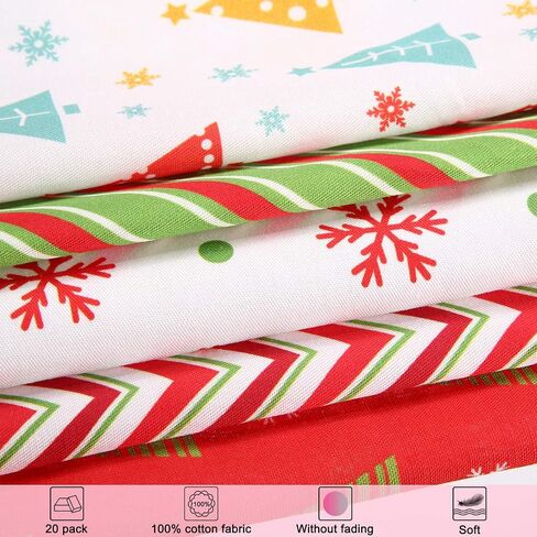 10 Pieces 50 x 50 cm/ 19.68 x 19.68 Inch Christmas Fabric Squares Quilting Fabric Patchwork Precut Fabric Christmas Snowflake Print Red Green Fabric for DIY Quilting Xmas Sewing Crafting in Saudi Arabia