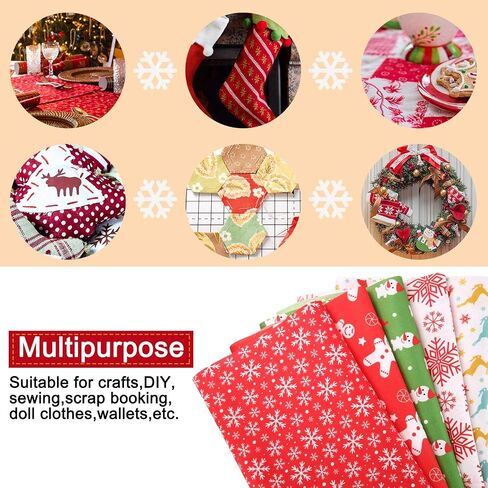 10 Pieces 50 x 50 cm/ 19.68 x 19.68 Inch Christmas Fabric Squares Quilting Fabric Patchwork Precut Fabric Christmas Snowflake Print Red Green Fabric for DIY Quilting Xmas Sewing Crafting in Saudi Arabia