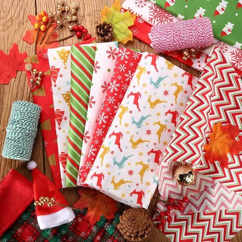 10 Pieces 50 x 50 cm/ 19.68 x 19.68 Inch Christmas Fabric Squares Quilting Fabric Patchwork Precut Fabric Christmas Snowflake Print Red Green Fabric for DIY Quilting Xmas Sewing Crafting in Saudi Arabia