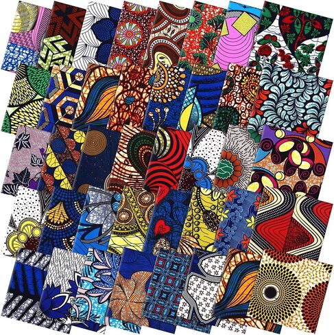 Mixweer 40 Pcs African Cotton Fabric Square No Repeat Quilting Fabrics Bundles African Wax Fabric Cotton Ankara Fat Quarters for DIY Sewing Cloths Handmade Accessories(10 x 10 Inch) in Saudi Arabia